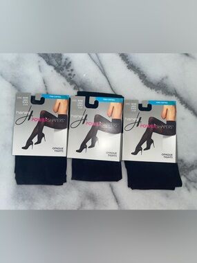 Hanes Power Shapers Opaque Tights - Black (3 Pack) large